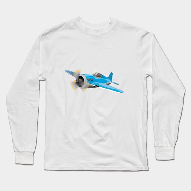 Small Blue fighter aircraft Long Sleeve T-Shirt by nickemporium1